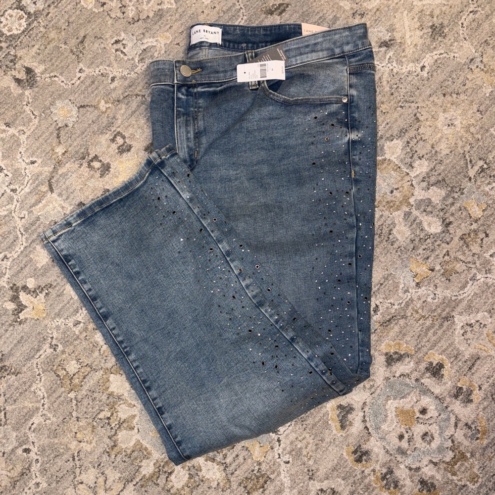 Lane Bryant Blue Straight Leg Jeans with jewel Details